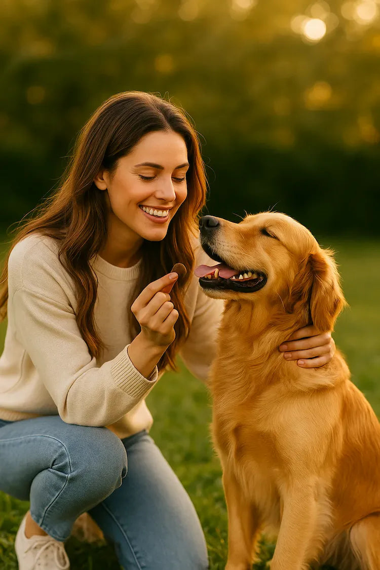 'Bottle of 'BADA BING! BADA BEEF!' beef sprinkles for dogs with label featuring cartoon dogs.'